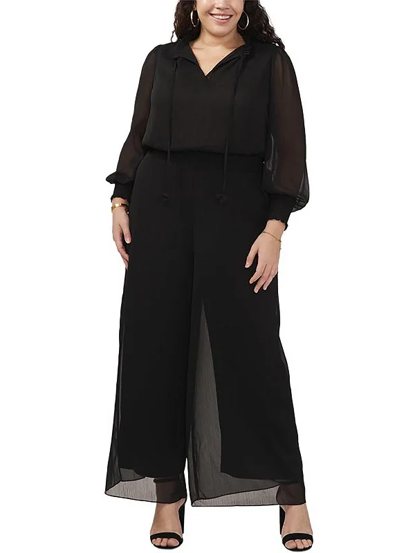 Playful Elegance Plus Womens Chiffon Wide Leg Jumpsuit