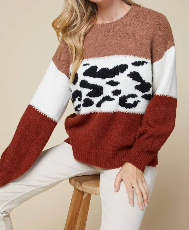 Day-To-Night Styles Color Block Sweater In Leopard Print