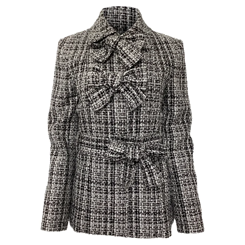 Timeless Classics Carolina Herrera Triple Bow Check Tweed Jacket in Black Cotton