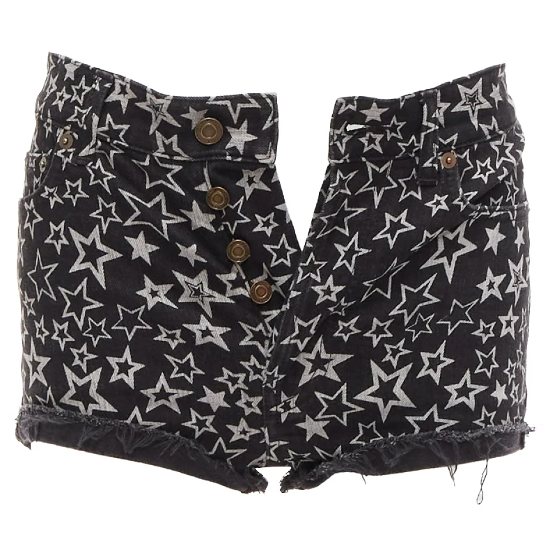 Trend Forward Threads Saint Laurent Star Print Cotton Denim Mini Hot Shorts