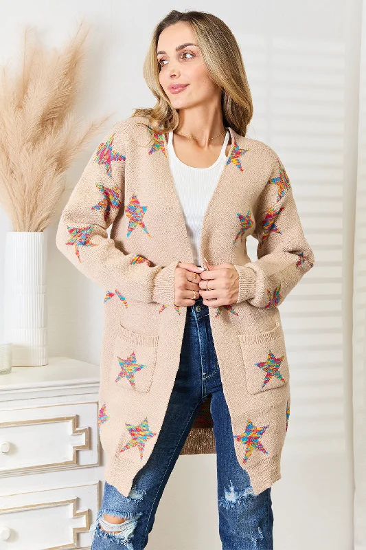 Graceful Movement Star Pattern Open Front Longline Cardigan