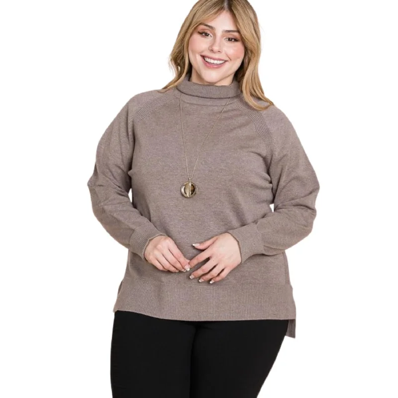 Elevate Your Wardrobe Plus Size High Quality Buttery Soft Solid Knit Turtleneck Two Tone High Low Hem Sweater