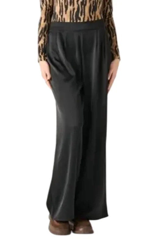 Casual Chic High Waist Satin Wide Leg Pant In Black Tape