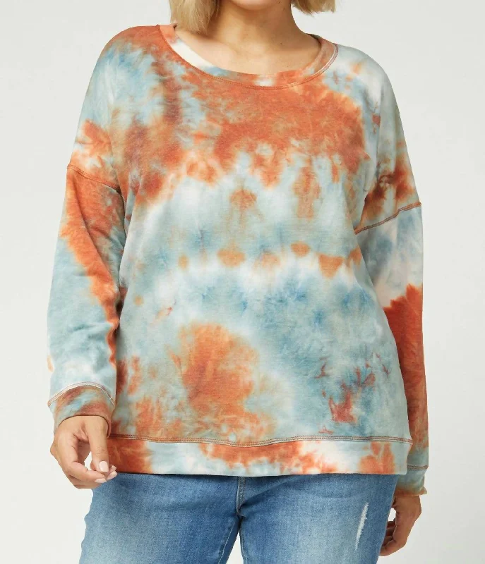 Fashion For Every Occasion Tie Dye Sweater- Plus In Pumpkin And Blue