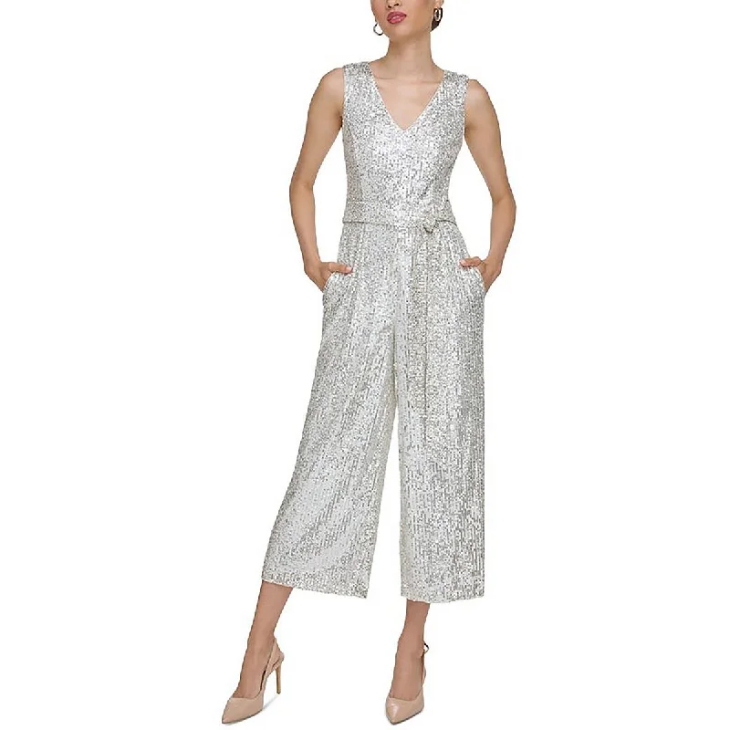 Celebrate With Big Savings Womens Sequined Cropped Jumpsuit