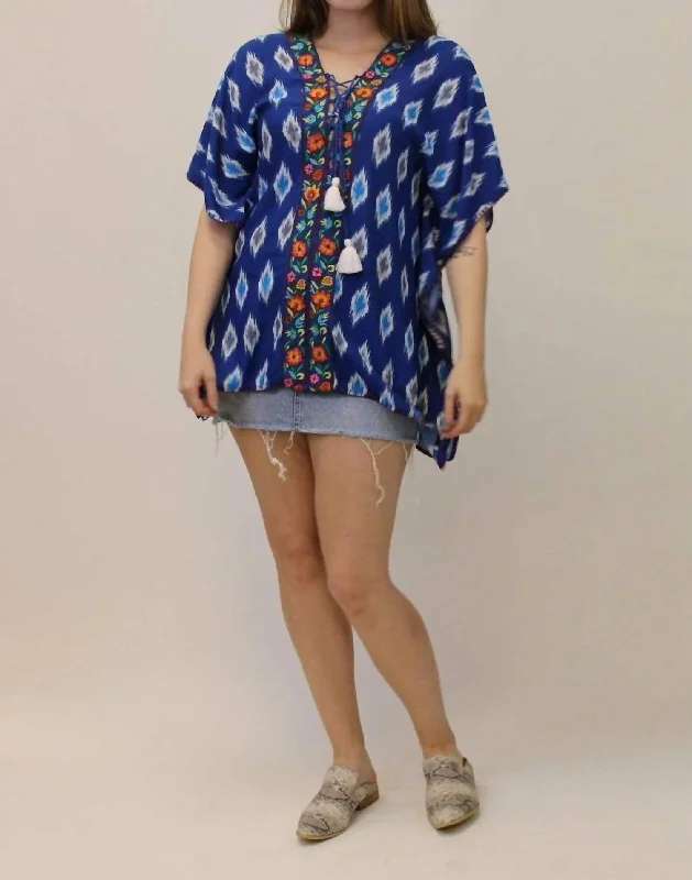 Trend Alert Embroidered Poncho Top In Blue