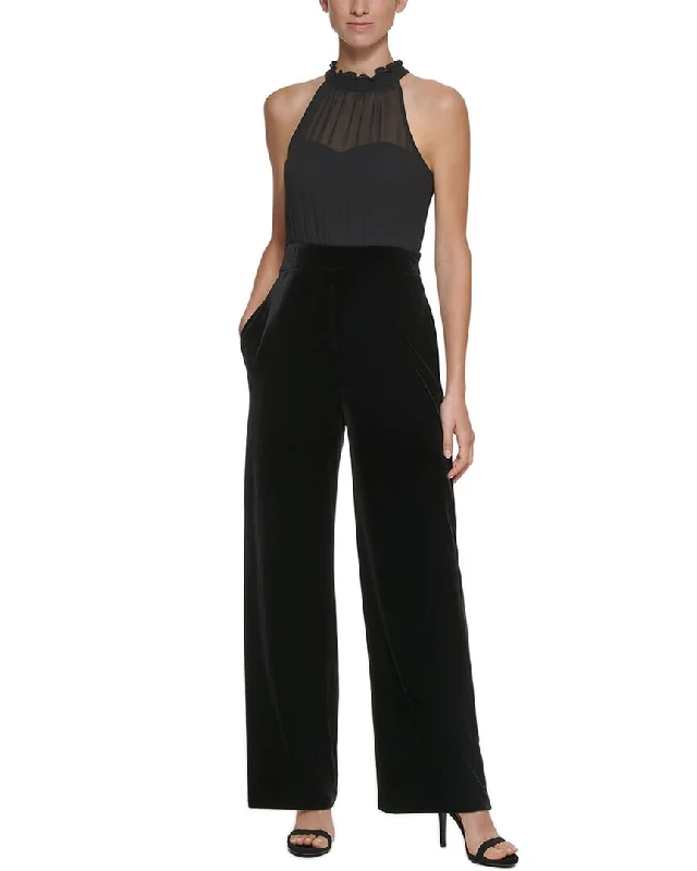 Elegant Style Vince Camuto Chiffon & Velvet Halter Twofer Jumpsuit