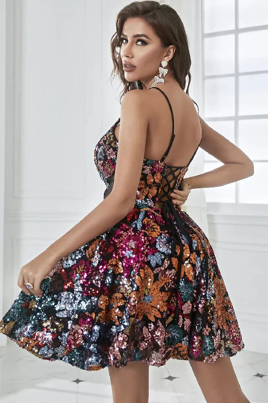 Shop Sales TastyHottie - Backless Mesh Panel Floral Print Party Dress