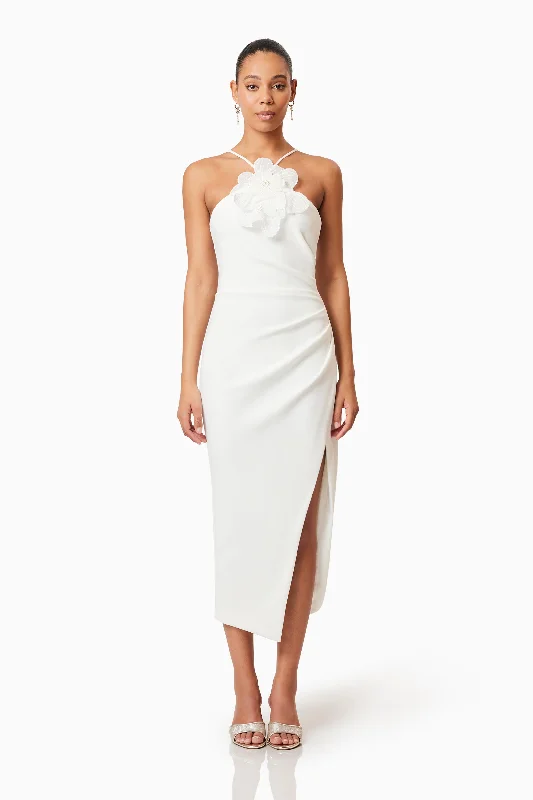 Chic Wardrobe Essentials Janelle 3D Midi Dress In White