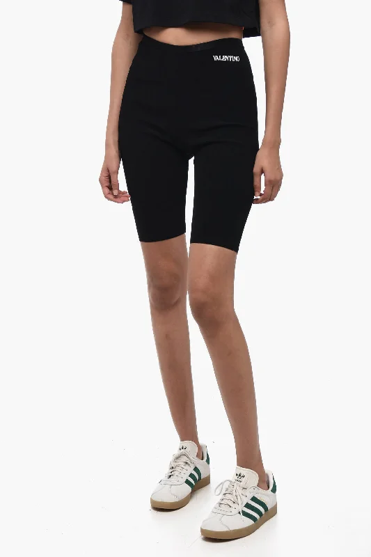 Stay Ahead In Style Valentino Stretch Fabric Biker Shorts with Embroidered Logo