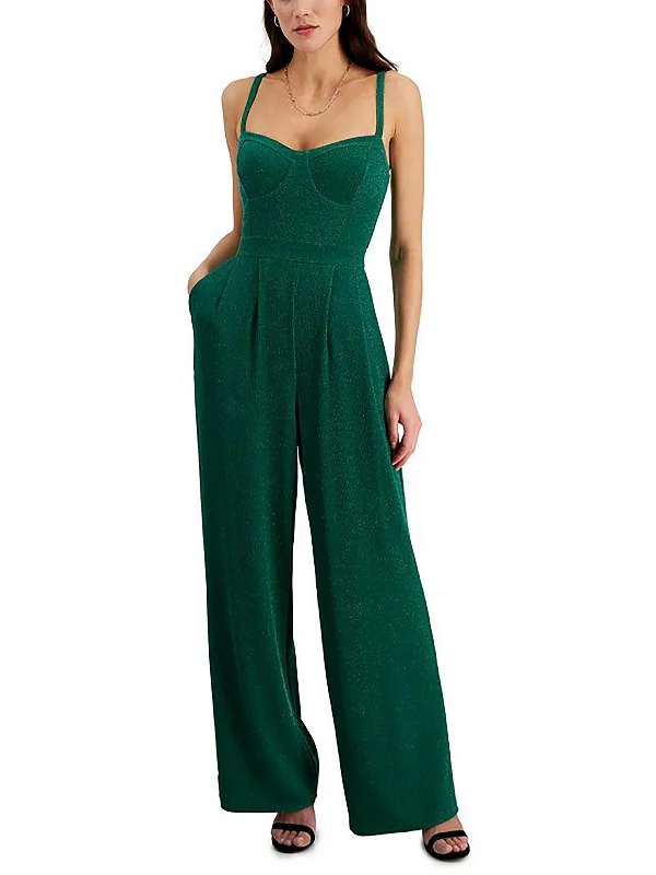 City Fashion Womens Metallic Corset Seamed Jumpsuit