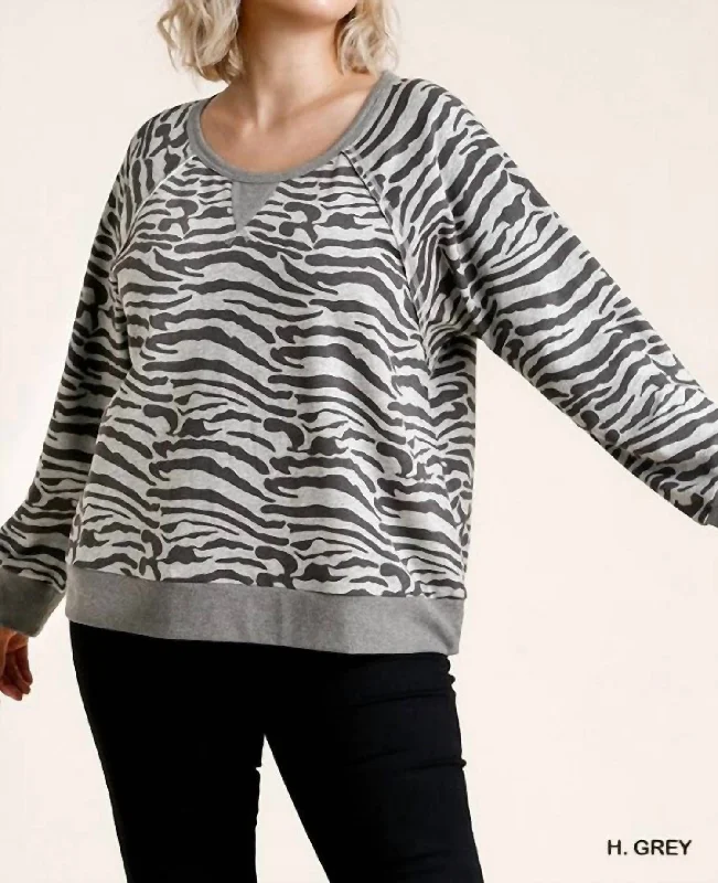 Exclusive Sale French Terry Zebra Plus Sweat Shirt In Heather Grey