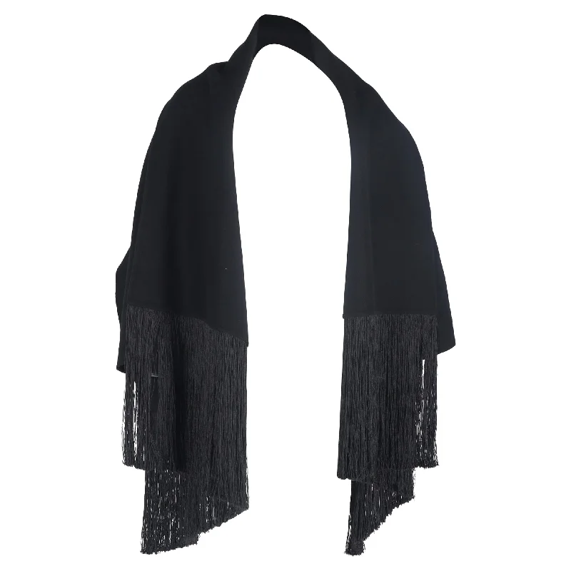 Rocker Chic Fashion Totême Fringed Scarf Jacket in Black Wool