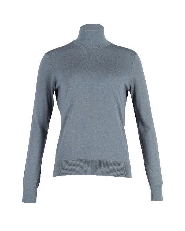 Effortless Everyday Wear Theory Turtleneck Sweater in Blue Wool