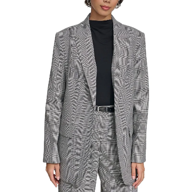 Father's Day Deals Womens Plaid Shoulder Pads Open-Front Blazer