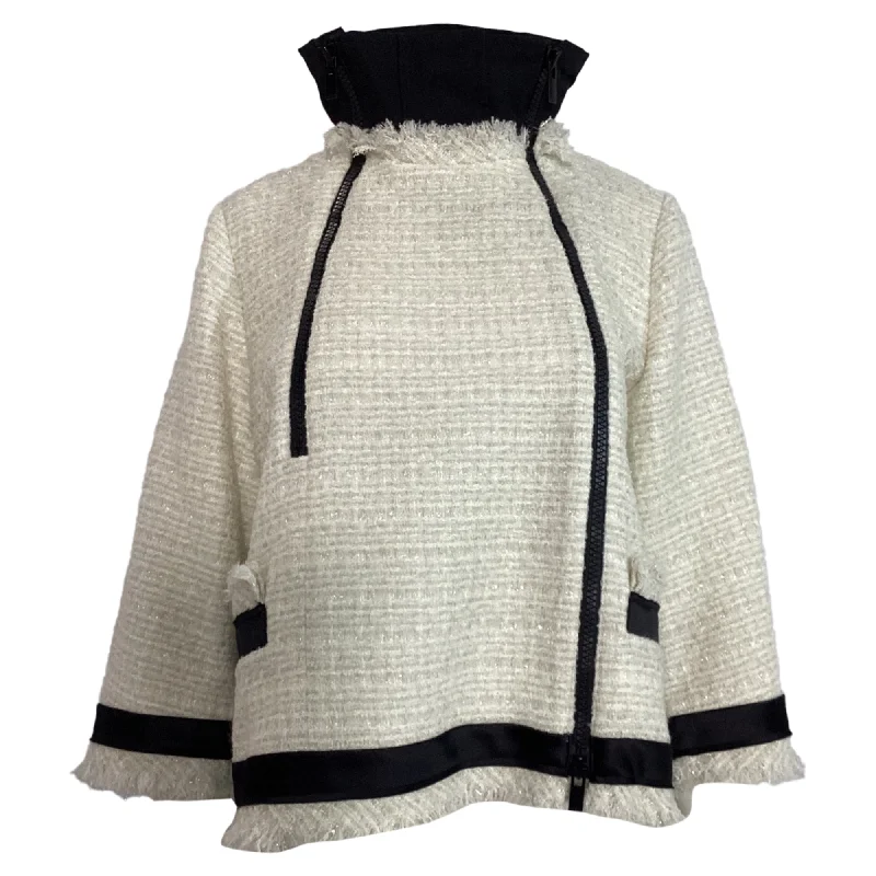 Athleisure Wear Sacai Double-Zipped Tweed Jacket in White Wool