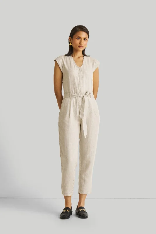 Chic Styles Evening Chai Jumpsuit in Light Beige