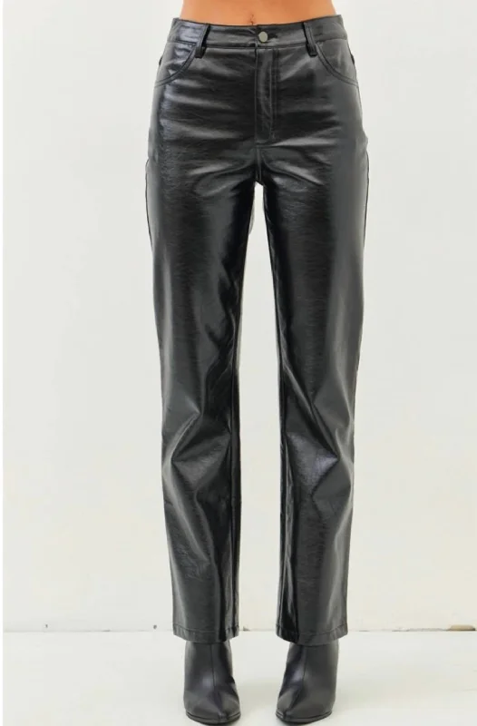 Stupidly Low Prices Sleek Metallic Straight Pants In Black