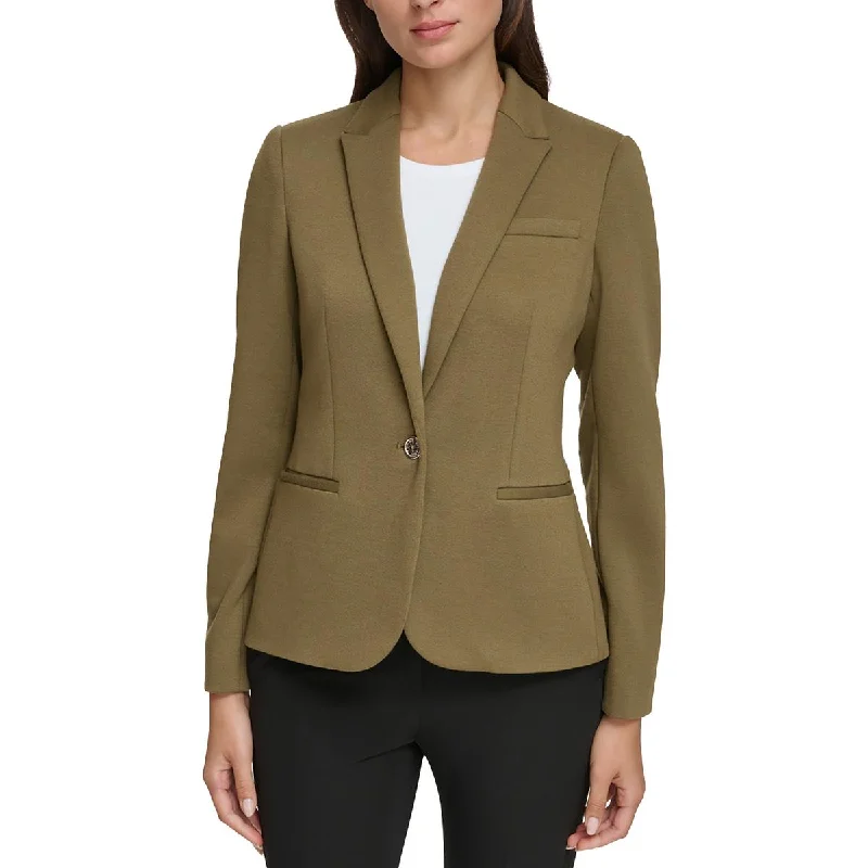 Lightweight Fabric Womens Solid Office One-Button Blazer