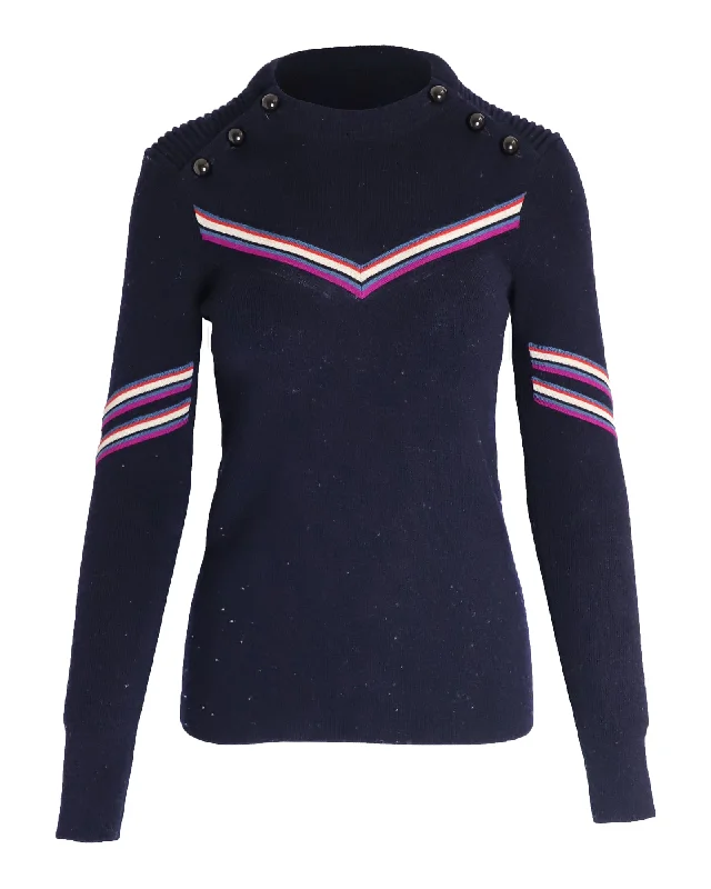 Bid Farewell To The Old Season Isabel Marant Striped Sweater in Navy Blue Virgin Wool