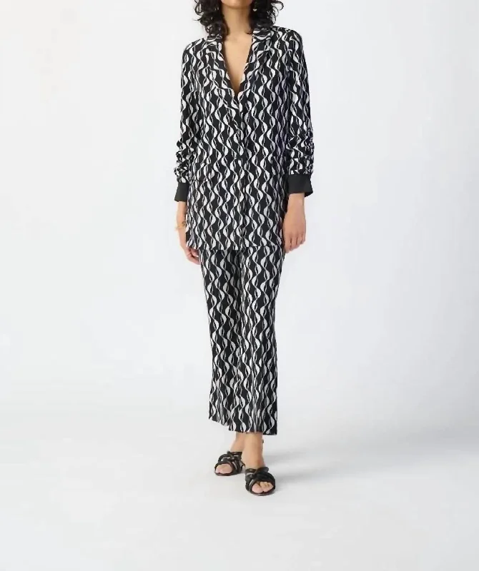 Stylish Savings Geometric Print Silky Blazer In Black/moonstone