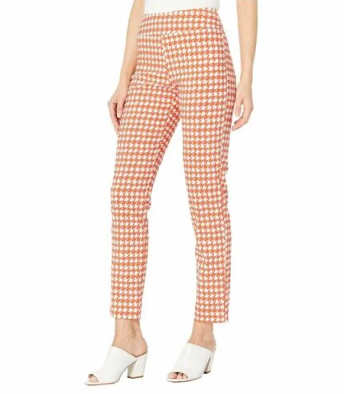 Stylish Statements Houndstooth Pull On Pant In Tangerine/white