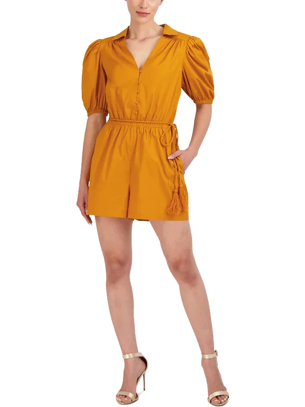 Charming Silhouette Womens Button-Up Belted Romper