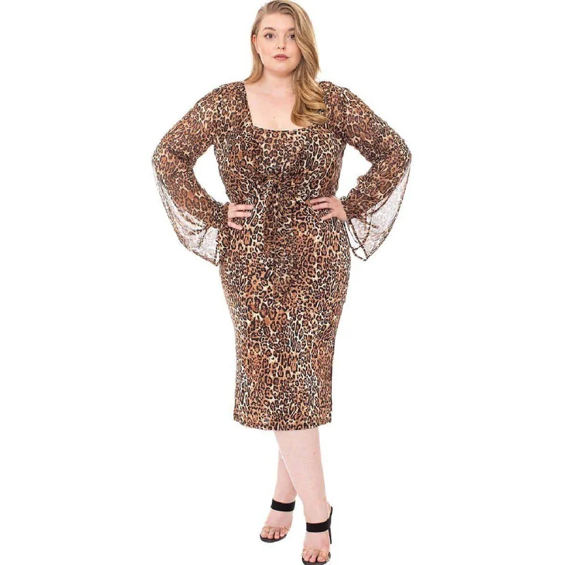 Weekend Special Leopard Print Cardigan & Dress Plus Size Set