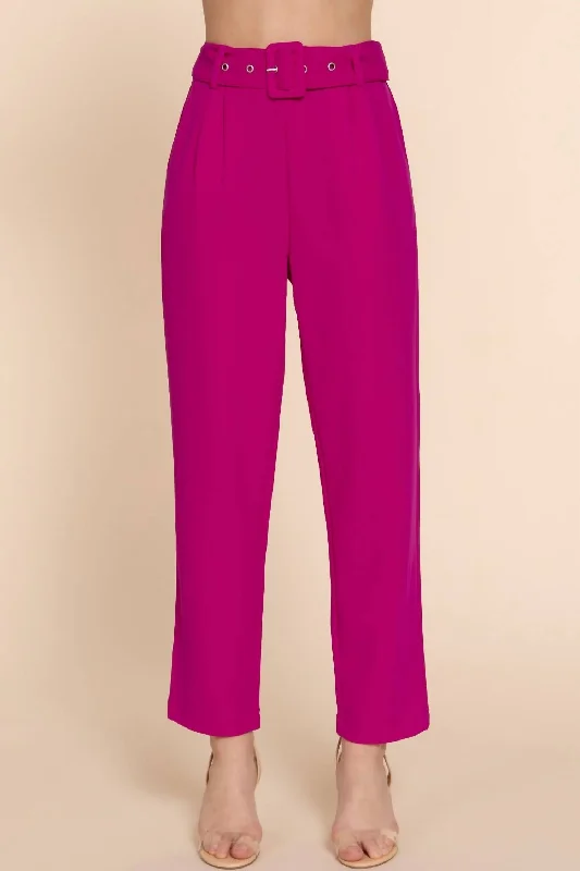 Limited Time Offer Front Pocket Belted Stretch Pants In Magenta