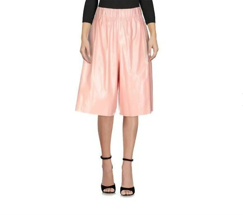 Laid-Back Elegance Faux Leather Vynil Cropped Wide Leg Shorts In Pink