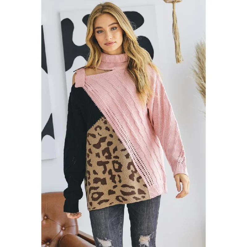 The Good Stuff Turtle Neck Color Block Cutout Sweater