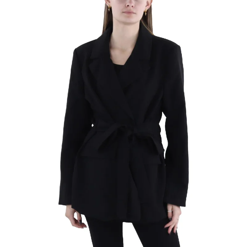 Effortless Comfort Womens Belted Business Open-Front Blazer