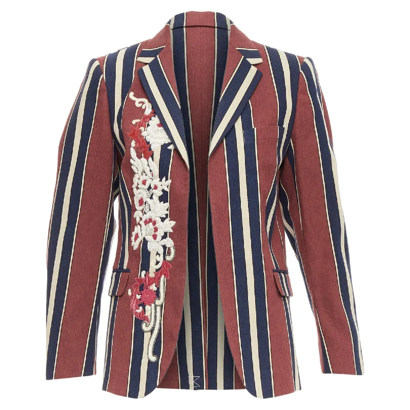 Cool Prices Dries Van Noten striped floral beaded wool linen blazer