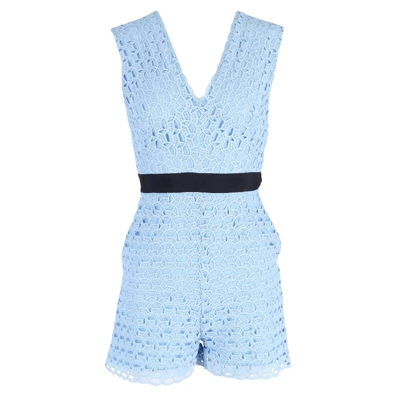 Elegant Simplicity Wardrobe Sandro Fratello Cutout Grosgrain-Trimmed Macramé Lace Playsuit In Light Blue Polyester