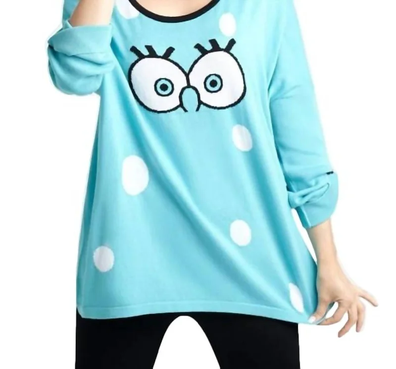 Mega Sales Cartoon Graphic Sweater In Turquoise/white