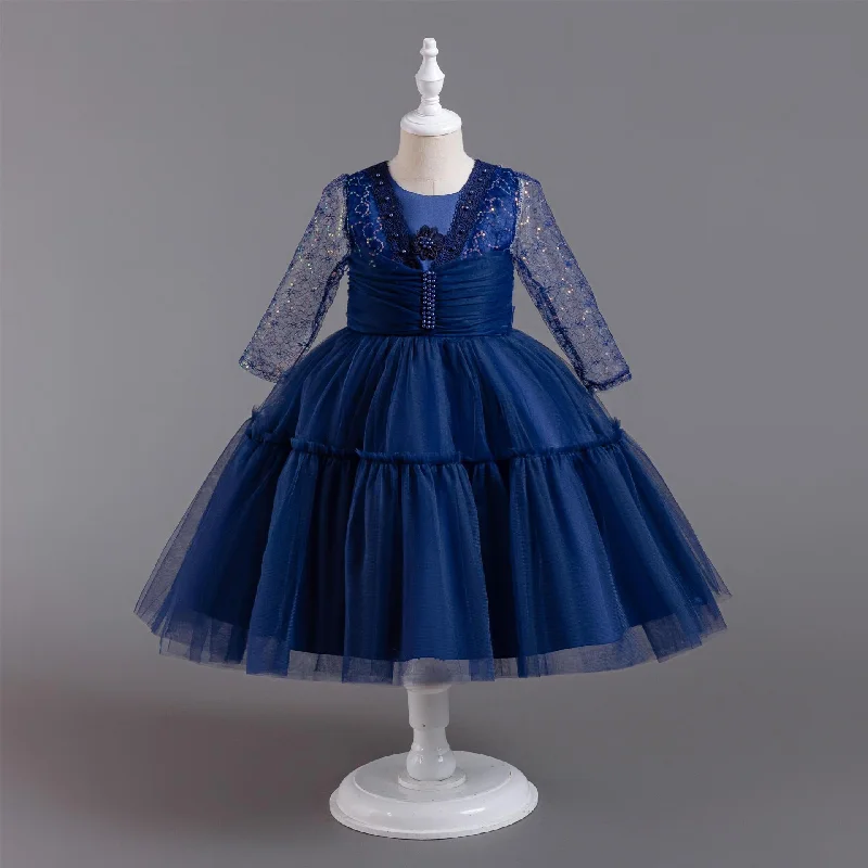 Latest Trends Pleated Long-Sleeve Tulle Princess Dress for Girls