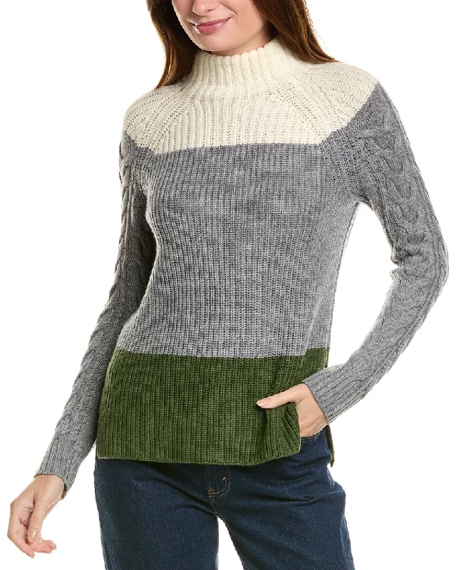 Durable Fashion Picks Forte Cashmere Colorblocked Funnel Neck Wool & Cashmere-Blend Sweater