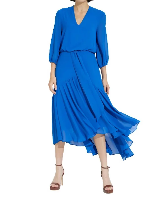 Eclectic Fashion A-Line Belted Dress In Blue