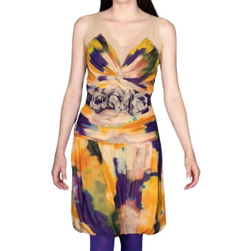 Casual Chic Clothing Afterglow Draped Dress In Gold Multi