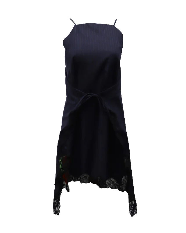 The Latest Fashion Trends Alexander Wang Roses Pinstripe A-line Apron Dress in Blue Polyester