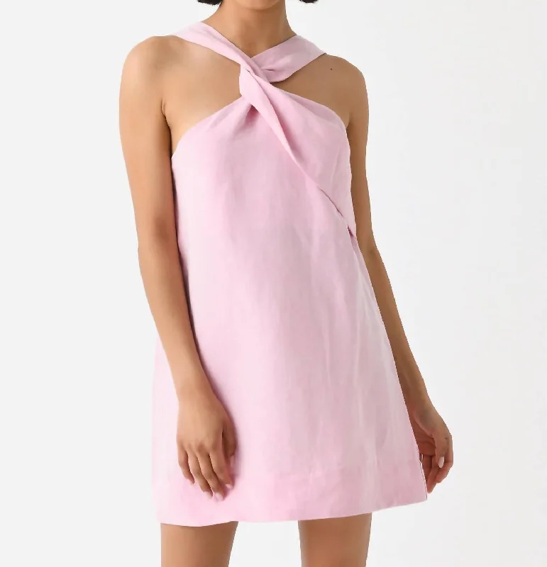 Fashion Forward Outfits Asymmetric Twist Mini Shift Dress In Pink Viscose Linen