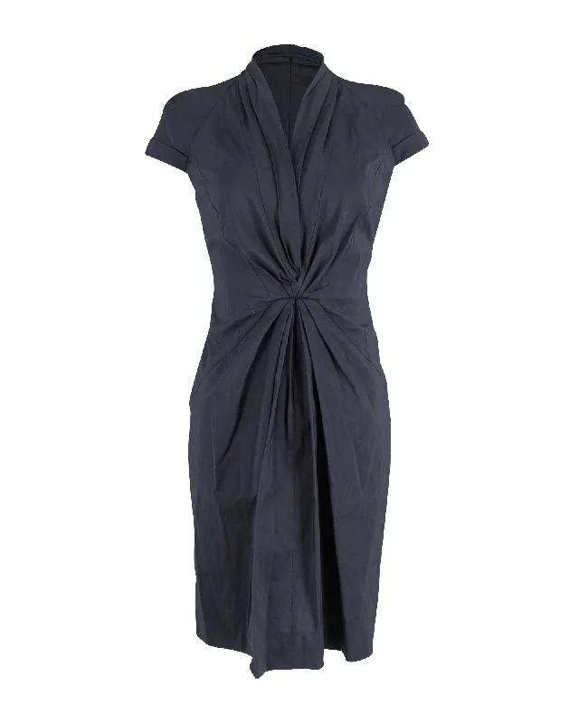 Boho - Chic Festival - Ready Style Boss Draped Knee Length Dress in Navy Blue Cotton