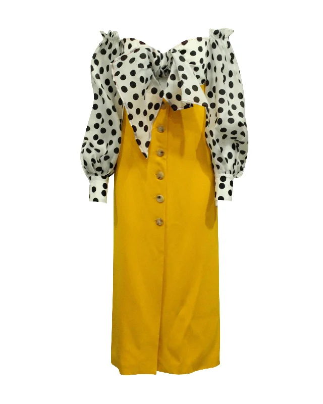 Forward Trendsetter Carolina Herrera Off Shoulder Polka Dot Dress in Yellow Silk