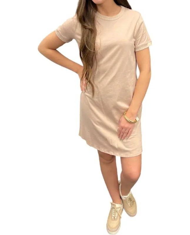 Premium Fabrics Casual Short Dress In Latte