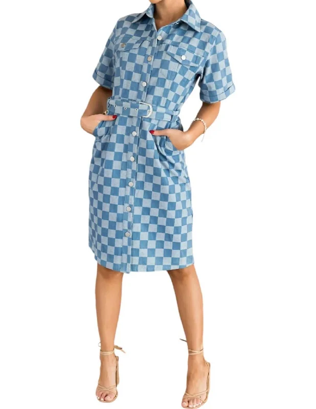 Unbeatable Prices Checkered Denim Dress In Blue