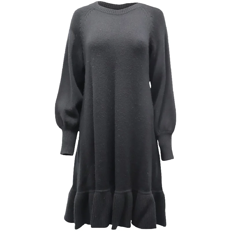 Comfort First Women's Fashion Co. Knitted Dress with Bishop Sleeves in Black Wool