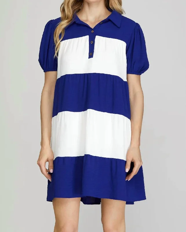 Buy More, Save More Color Block Tiered Dress In Blue