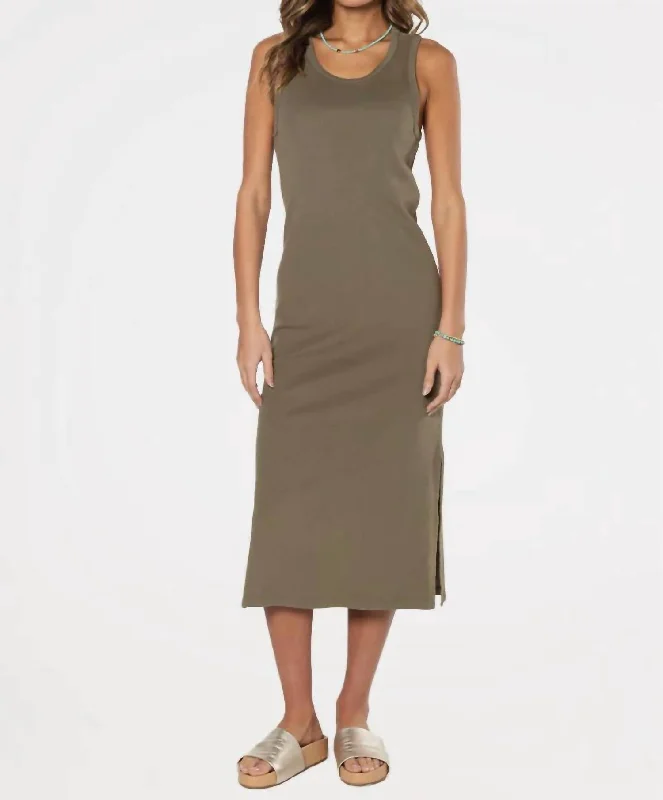 Fashion Deal Crew Tank Dress In Olive