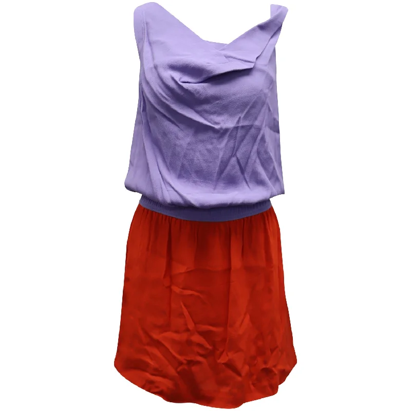 Trendy Street Style Attire Diane Von Furstenberg Colorblock Cowl Neckline Dress in Purple and Orange Viscose