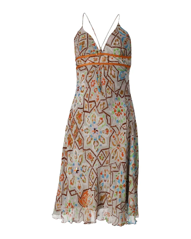 Premium Style Diane Von Furstenberg Embellished Summer Dress in Multicolor Silk